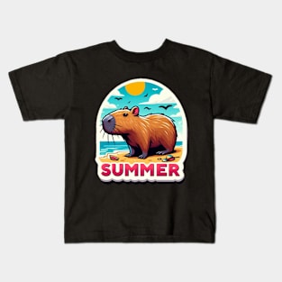 Cute summer capybara on the beach Kids T-Shirt